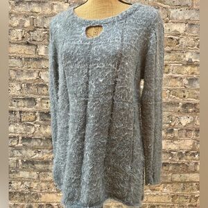 Democracy Fuzzy Tunic Sweater Top Keyhole Neckline Gray Soft Size Large